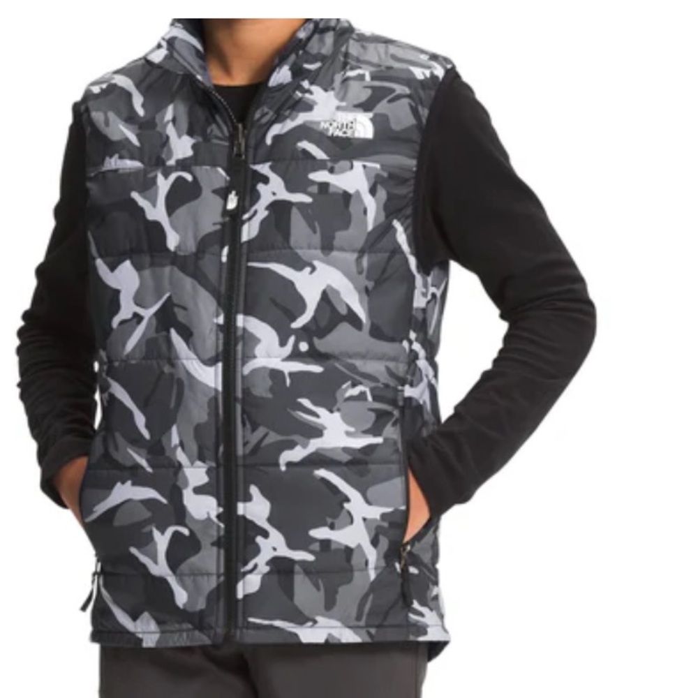 NORTH FACE Youth Printed Reactor Insulated Vest, Asphalt Grey Explorer Camo Med.